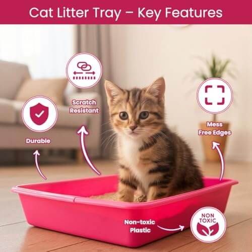Vishchit Medium Cat Litter Tray Pack of 2 (40cm) - Plastic Tray for Cats and Kittens