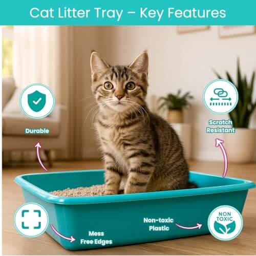 Vishchit Large Cat Litter Tray Pack of 1 - Plastic Tray for Cats and Kittens